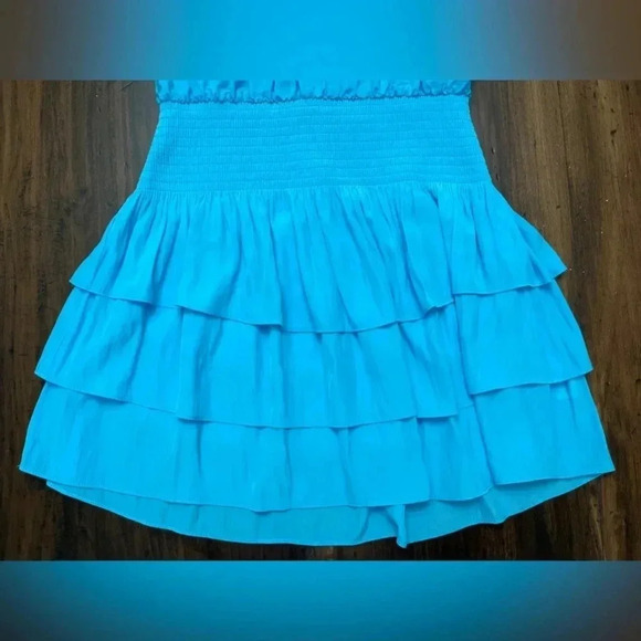 Ramy Brook Hudson Dress Size Small Tropical Blue Halter Tie Top Tiered Ruffle - Picture 5 of 12